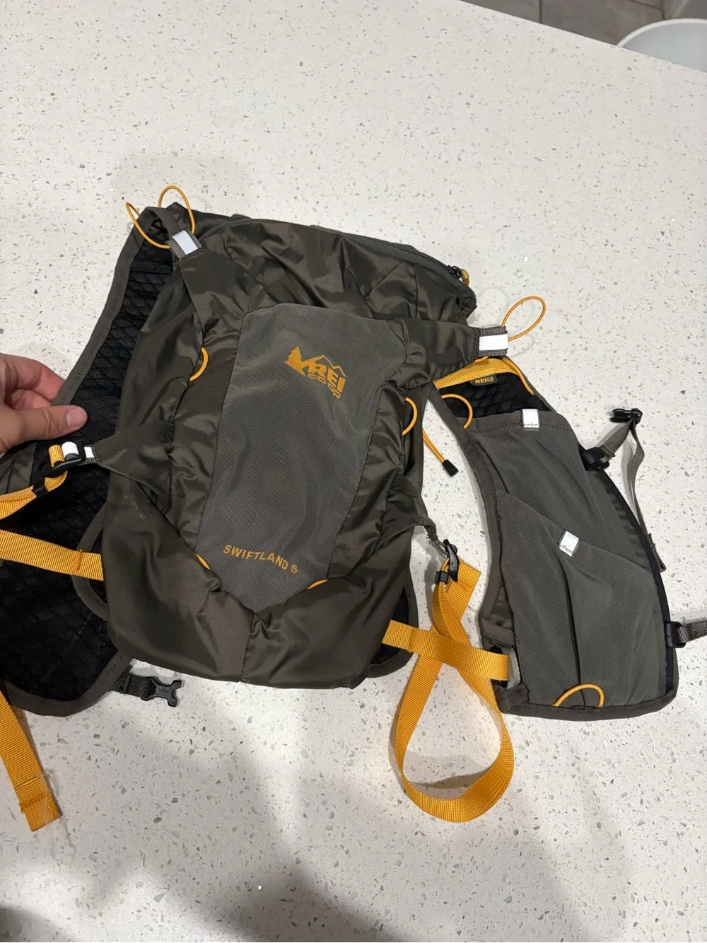 REI Olive Green and Yellow Swiftland 5 Hydration Vest